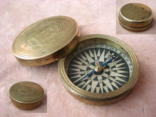 Antique brass cased pocket compass circa 1800